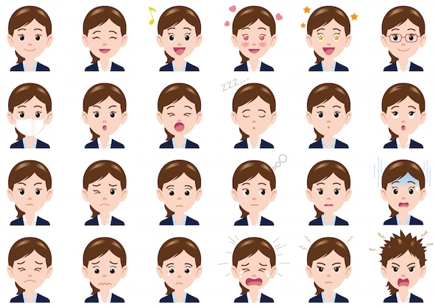 Businesswoman various expressions set. Vector characters isolated 