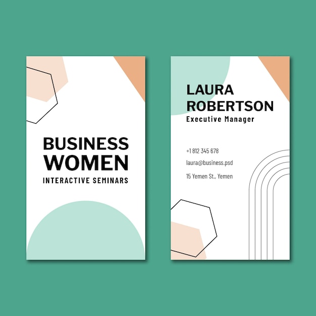 Businesswoman vertical double sides business card design template