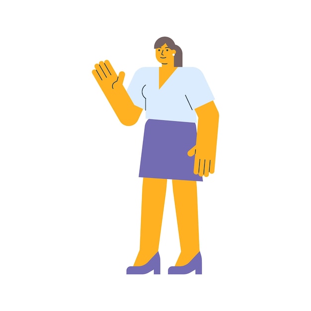 Vector businesswoman waves hand and smiling