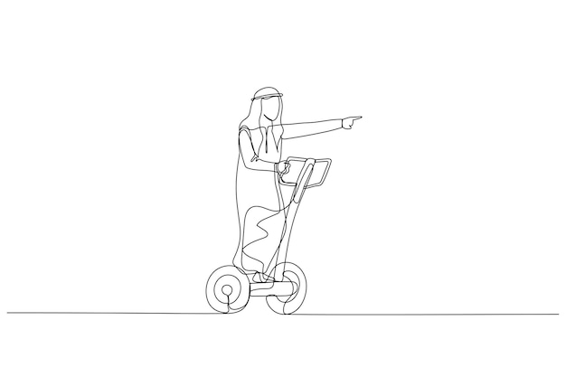 Businesswoman with cape riding segway metaphor for using tools