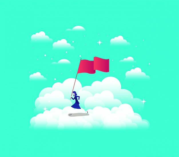 businesswoman with flag competing in the sky