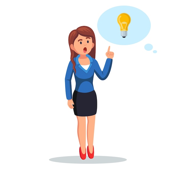 Vector businesswoman with light bulb. woman have a good idea, solution of problem