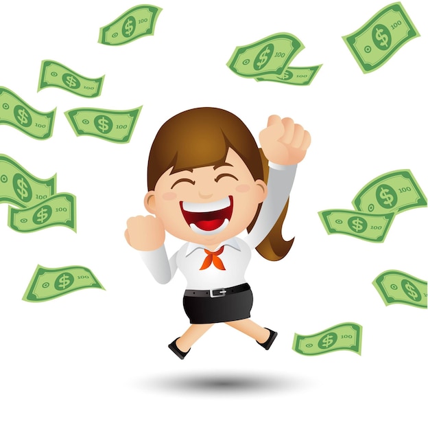 Vector businesswoman with money cash