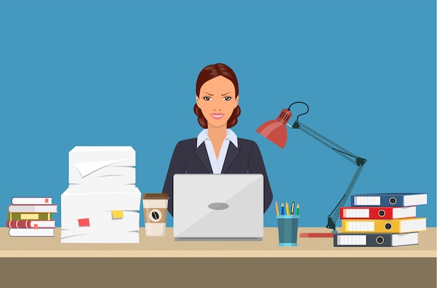 Vector businesswoman with office things.