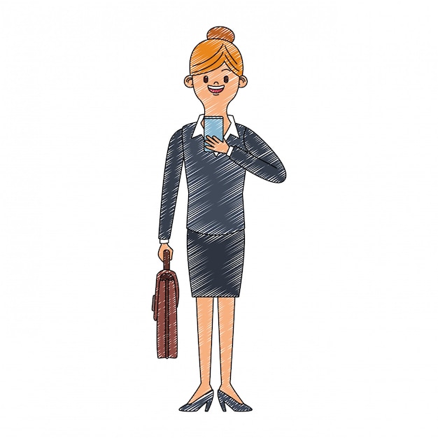 Businesswoman with smartphone scribble