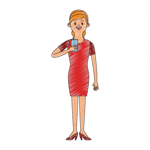 Businesswoman with smartphone scribble