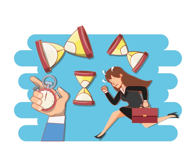 Vector businesswoman with work time elements