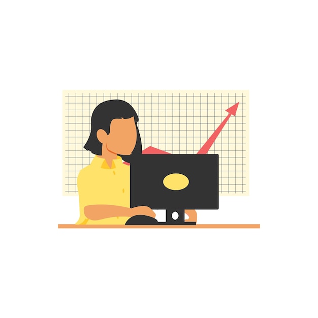 Businesswoman working on computer in office Vector illustration in flat style for business concept