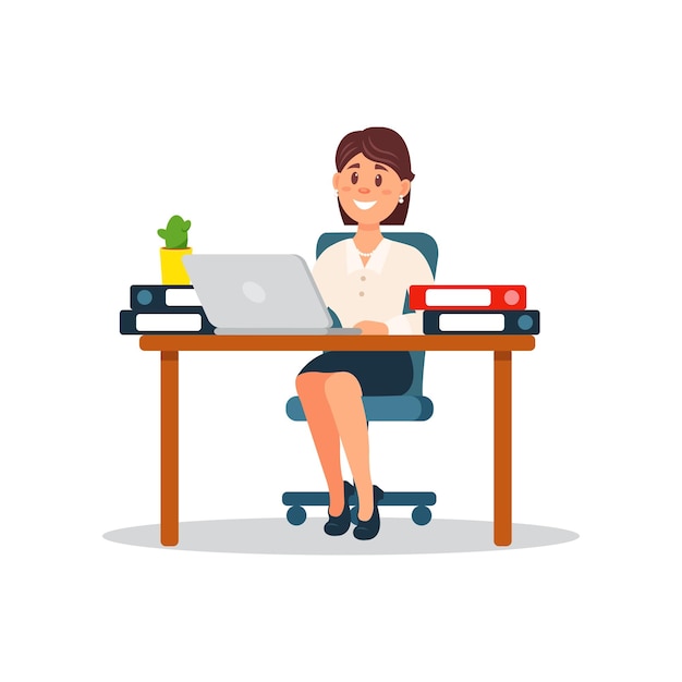 Businesswoman working with laptop computer business character working in office cartoon vector Illustration on a white background