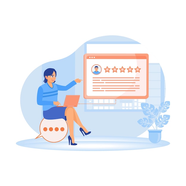 Businesswomen provide online reviews with user testimonials