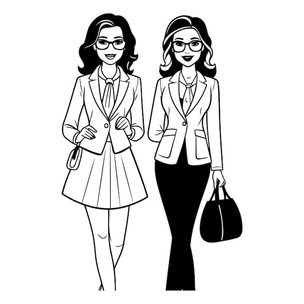 Vector businesswomen with briefcase and glasses over white background