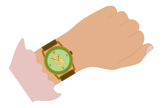 Vector busineswoman hand with wristwathes time is money vector time and financial management illustration