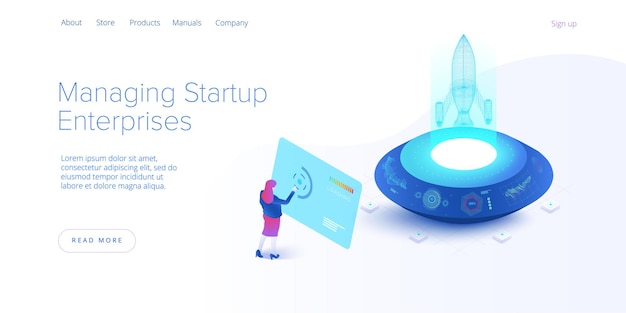 Vector businnes start up concept isometric landing page