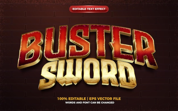 Buster sword grunge red gold editable text effect