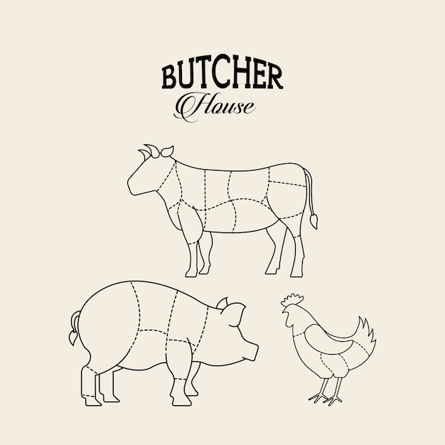 肉屋コンセプトデザイン、ベクトルイラストeps10グラフィック