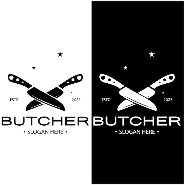 butcher knife vintage logo illustration,chef knife logo template,for business,badges,restaurants