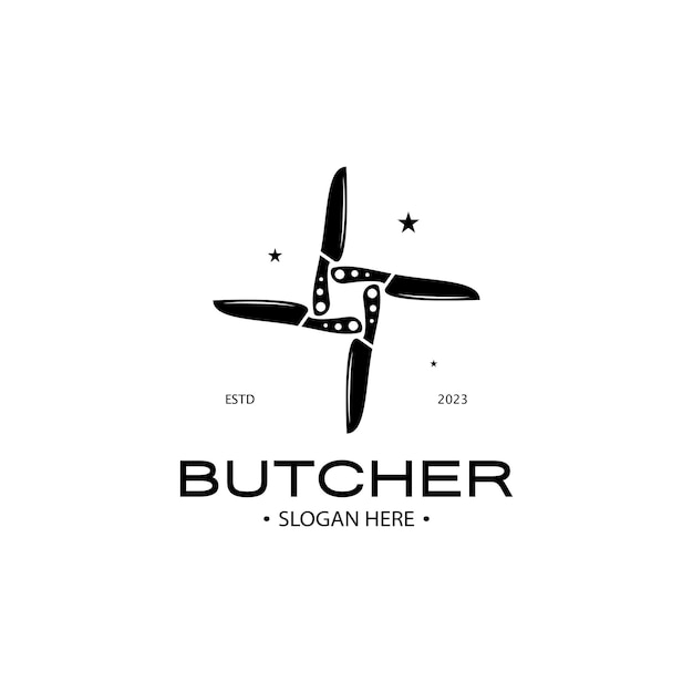 butcher knife vintage logo illustration,chef knife logo template,for business,badges,restaurants