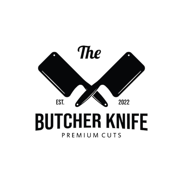 Vettore modello di logo vintage coltello da macellaio