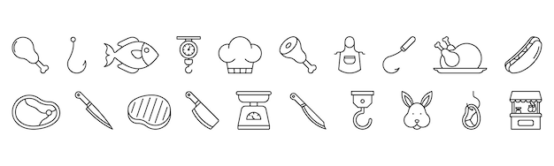 Butcher line art icon set design template vector illustration