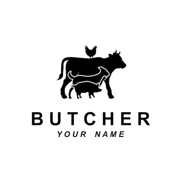 Butcher logo vector with slogan template