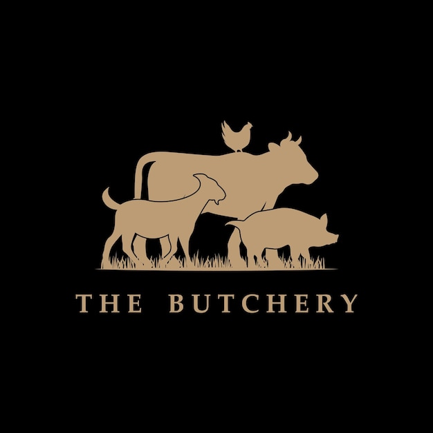 Butcher logo vector with slogan template