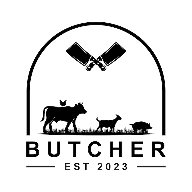 Butcher logo vector with slogan template