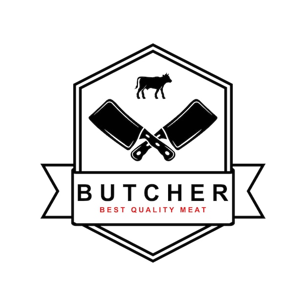 Butcher logo vector with slogan template