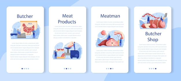 Vector butcher or meatman mobile application banner set