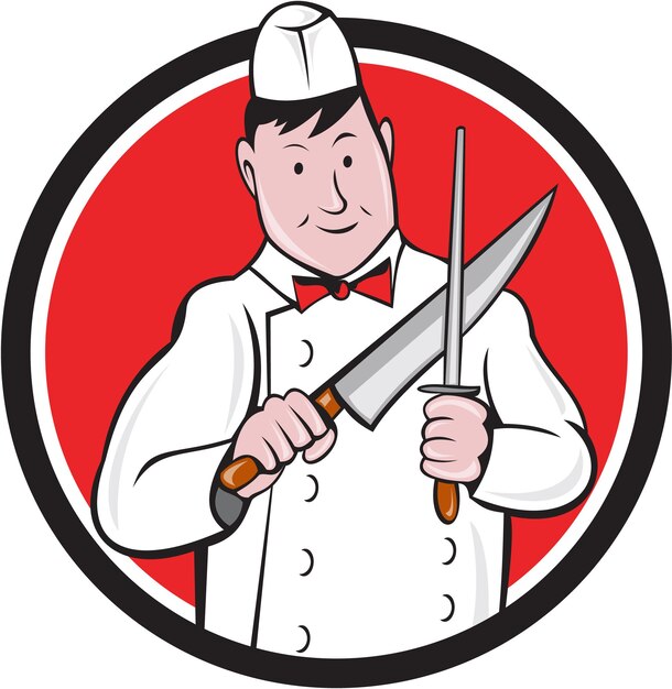 Vector butcher sharpening knife circle cartoon