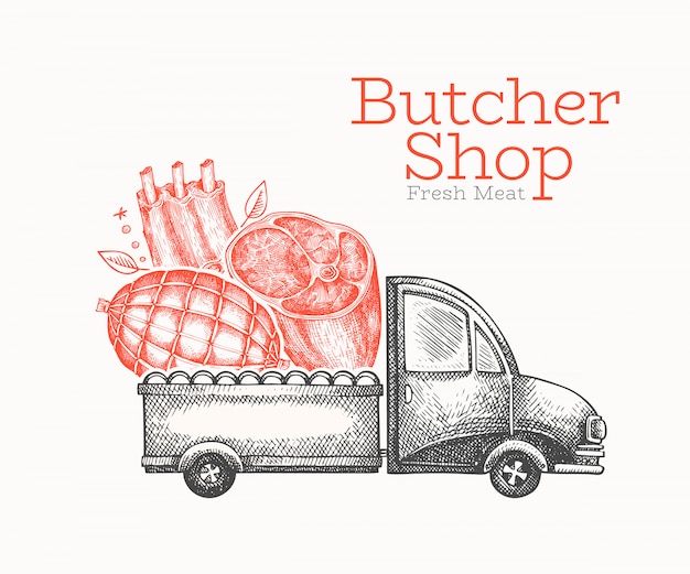 Butcher shop delivery logo template. 