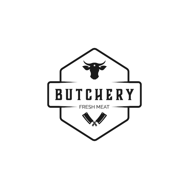 ベクトル 精肉店のロゴ デザイン ベクトル インスピレーション頭牛牛バッファローとナイフのアイコン