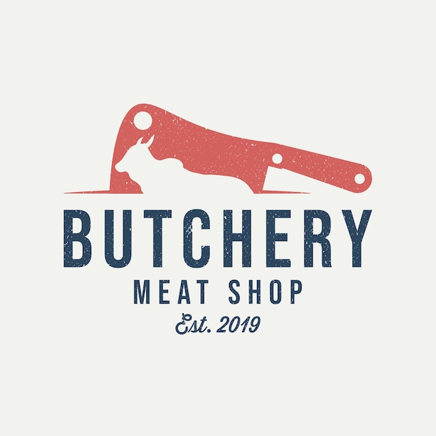 Vector butcher shop logo. meat knife. meat shop vintage emblem.