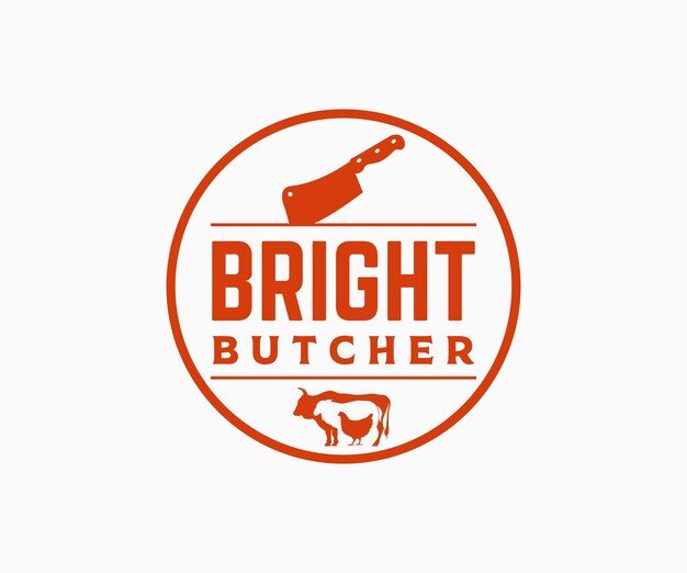 Butcher Shop Logo Template Cow Lamb Chicken and Meat Cleaver Knife Vector Design Template