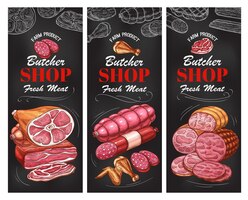 Vector butcher shop meat product and sausage banner
