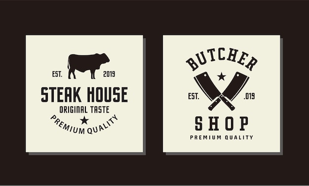 Vector butcher shop and steak house element vintage logo design inspiration