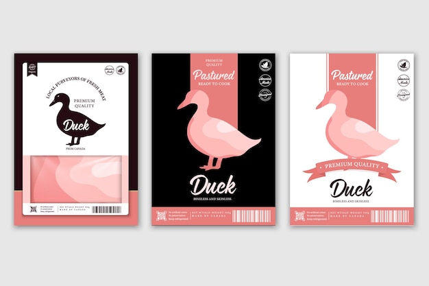 butchery labels with farm animal silhouettes Cow chicken pig lamb turkey and duck icons and meat