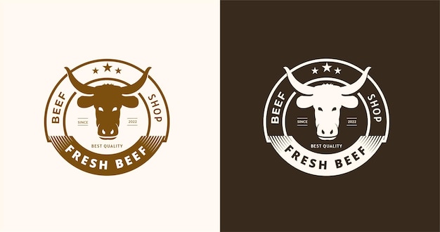 精肉店のロゴの牛肉のバッジの有機肉店のベクトルとラベルのデザイン