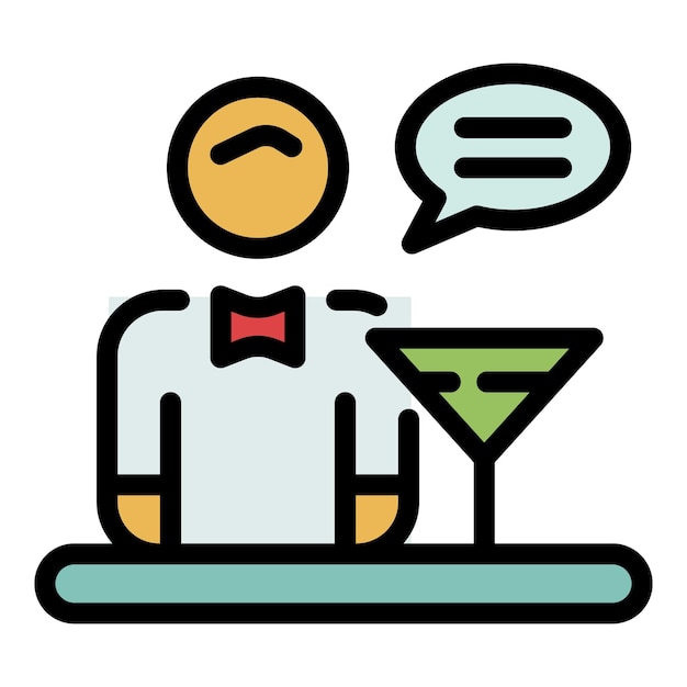 Vector butler cocktail icon outline butler cocktail vector icon color flat isolated