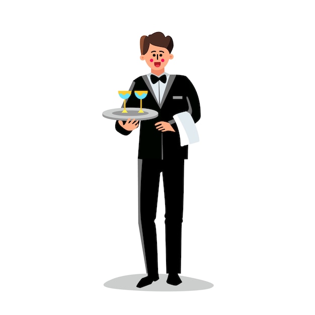 Vector butler holding tray with cocktail glasses