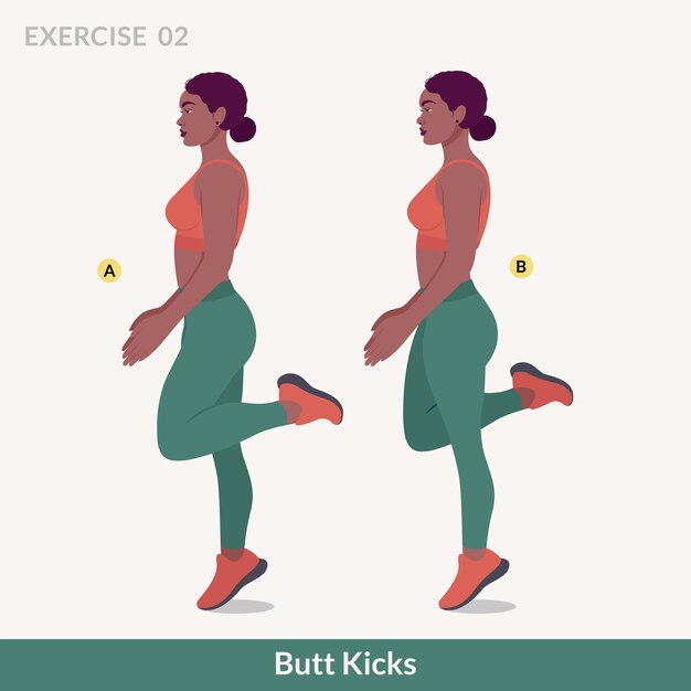 Butt Kicks exercise Woman workout fitness aerobic and exercises