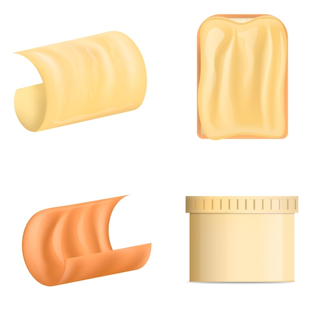 Butter curl block icons set. Realistic illustration of 4 butter curl block vector icons for web