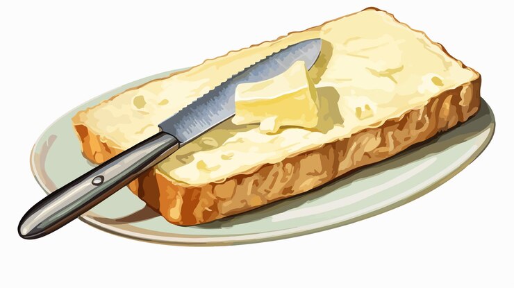 Vector butter and knife line drawing cartoon stock illustration