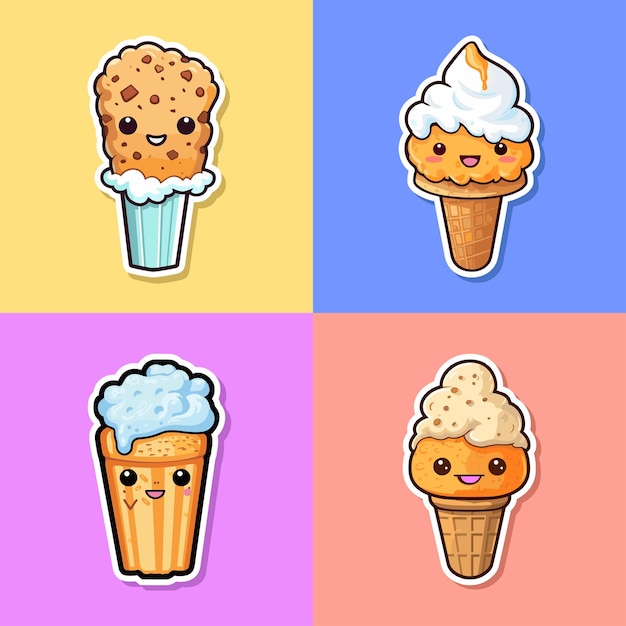 butterfinger ijs sticker koele kleuren kawaii clip art illustratie collectie