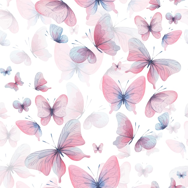 Butterflies are pink blue lilac flying delicate with wings and splashes of paint hand drawn