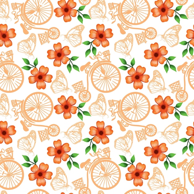 Butterflies bicycle flowers vector seamless pattern on a summer theme covers wrapping paper greeting cards summer banners wedding invitations