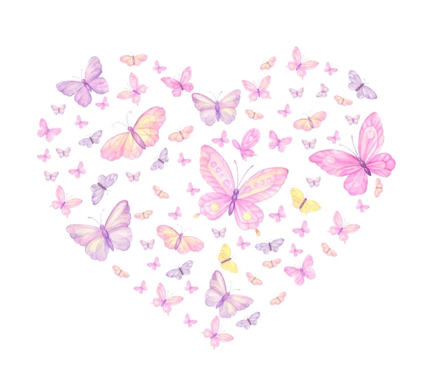 Butterflies butterfly heart heart pattern print greeting card watercolor on white background