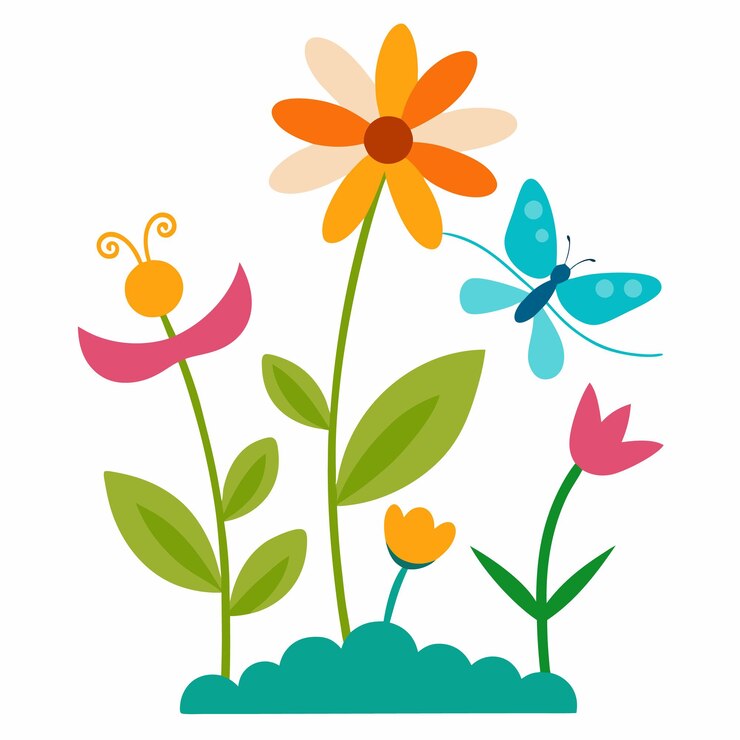 Butterflies and dragonflies in flower garden vector illustration on white background