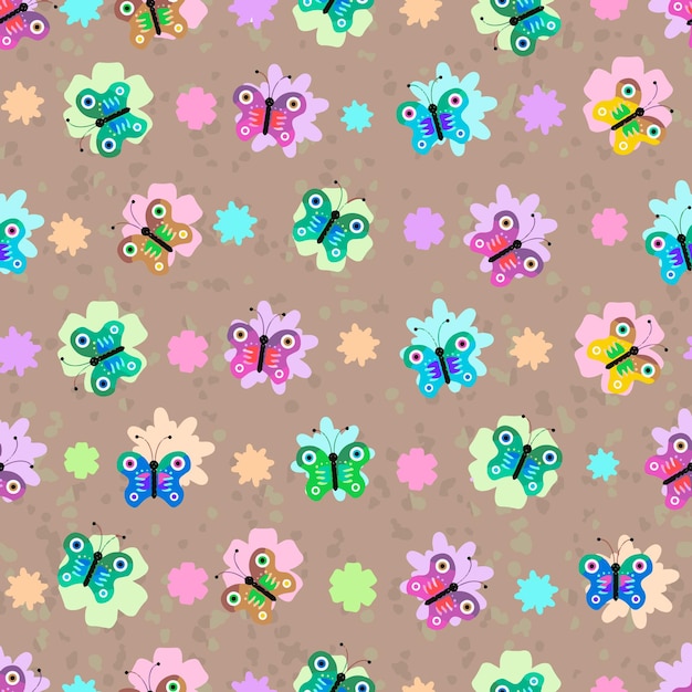 Butterflies and flowers on beige background pattern