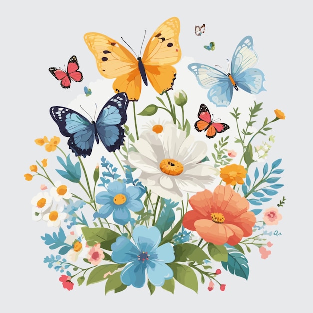 Butterflies and Flowers vector on white background