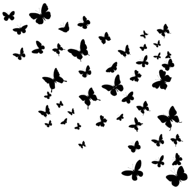 Le farfalle volano silhouette su sfondo bianco